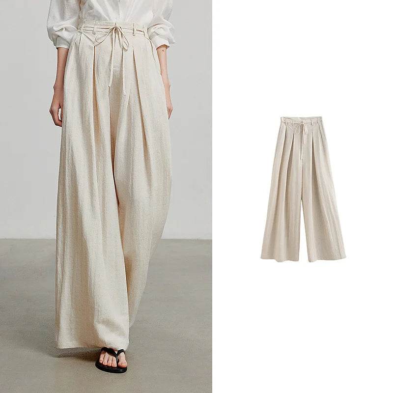 Calça Pantalona Feminina Estampada com Liocel e Linho