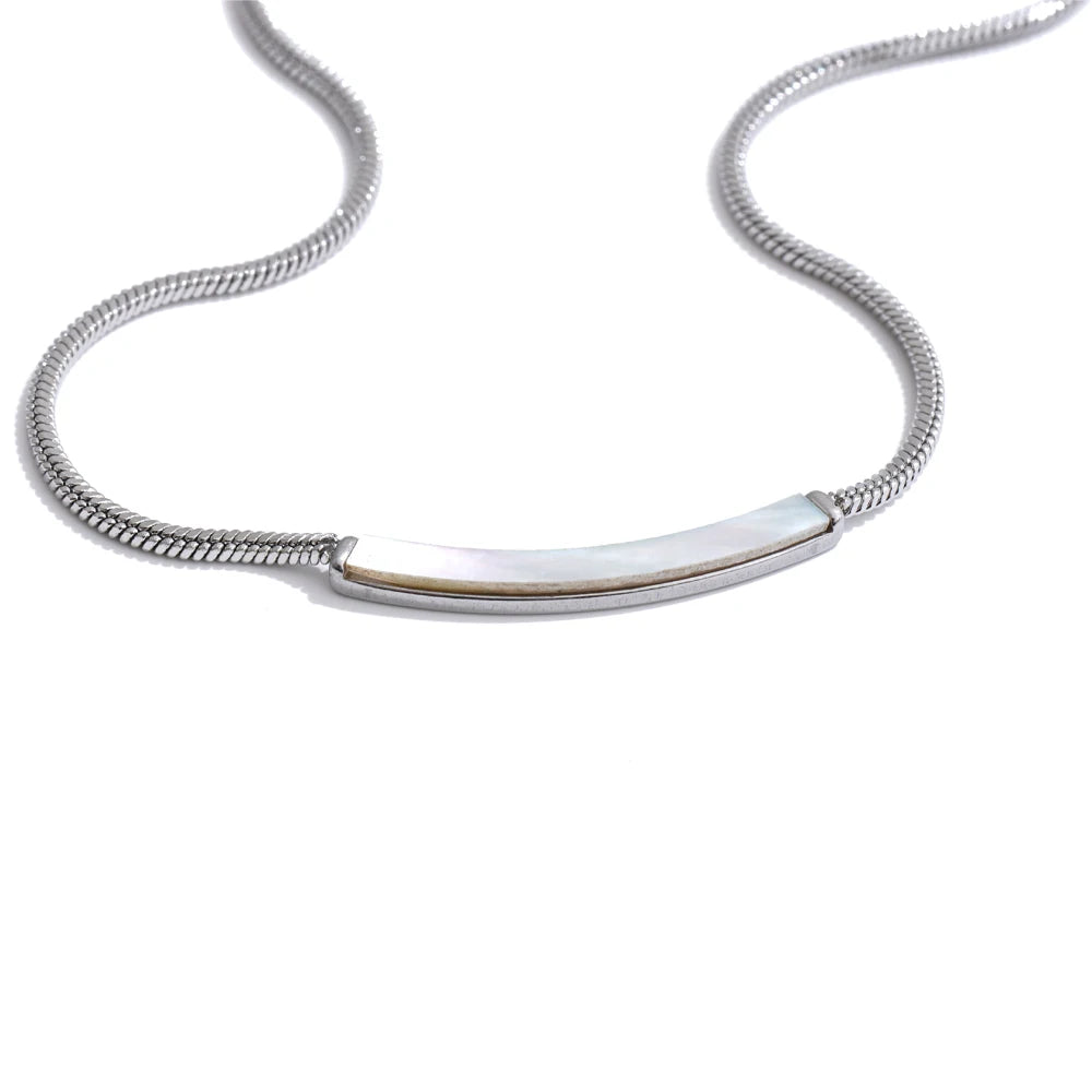 Yhpup Stainless Steel Natural Shell Chain Necklace Gold Silver Color Stain Less Metal Modern Jewellery Waterproof Daily Gift YH3431A Steel