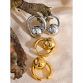 Yhpup 316l Stainless Steel Metal Round Ball Hoop Earrings Waterproof 18K Gold PVD Plated Texture Fashion Charm Jewelry Women New