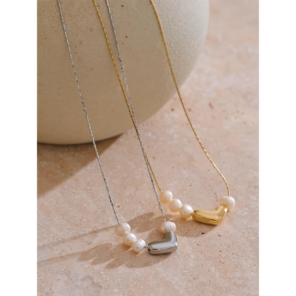 Colar Feminino Coração com Pérola em Aço Inoxidável 2