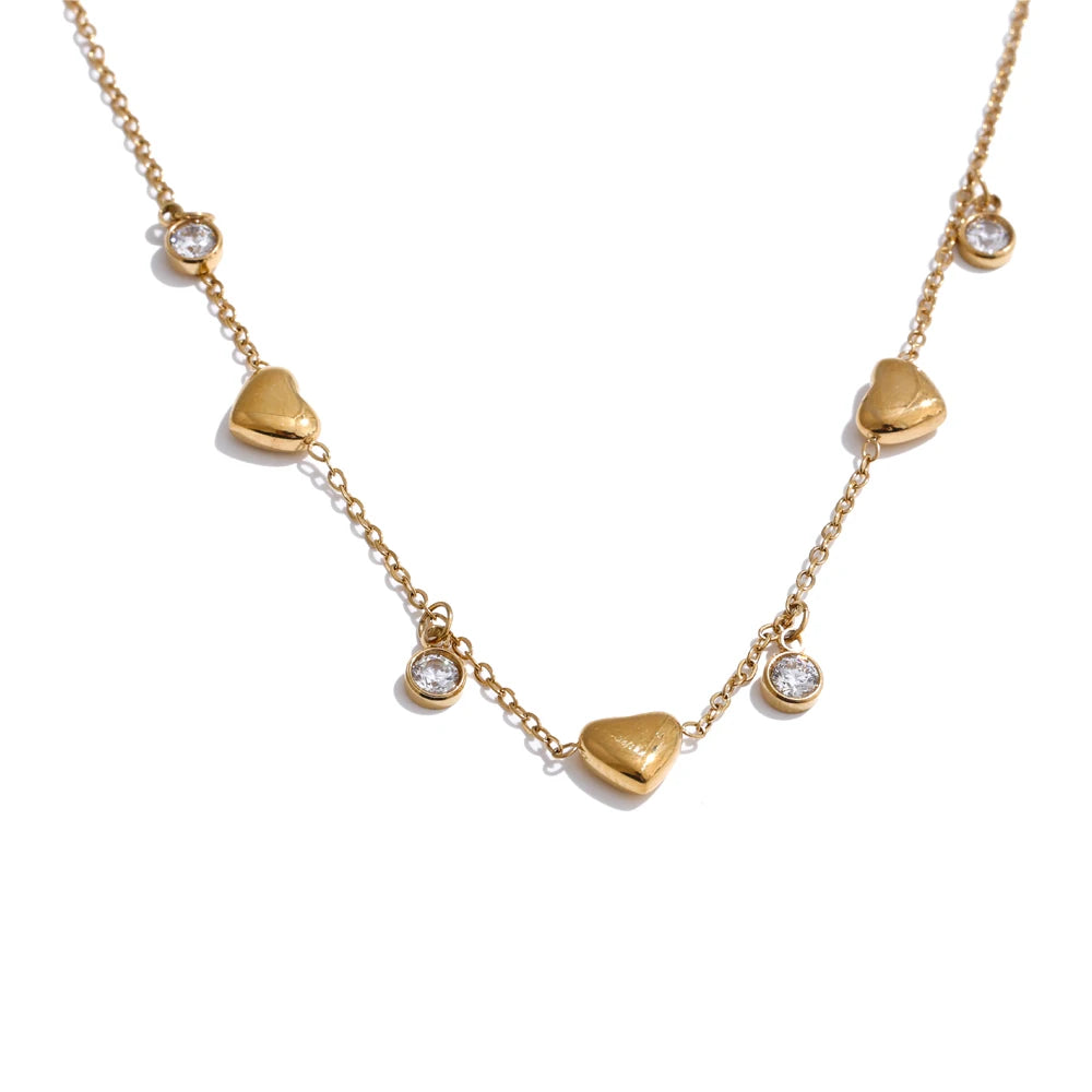 Colar Feminino Coração com Zircônia em Aço Inoxidável Ouro