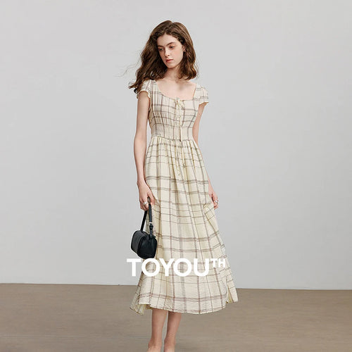 Vestido Midi Xadrez de Viscose com Bolsos