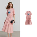 Vestido Camiseta Midi Estampado de Algodão Pink