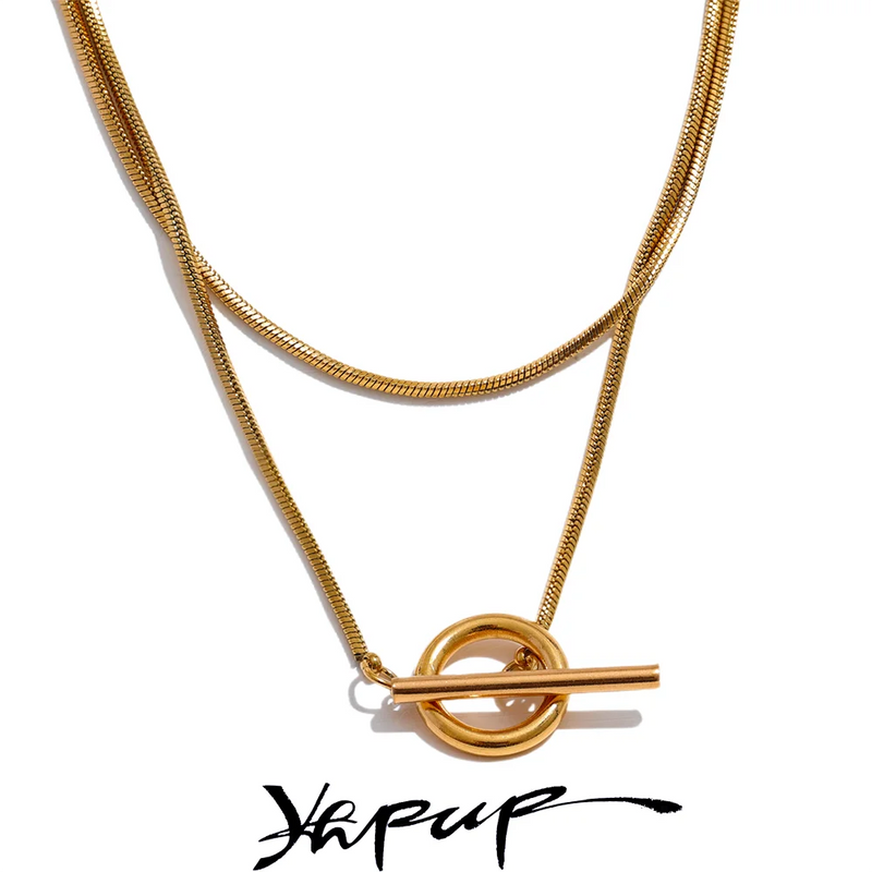 Colar Feminino de Camadas Gota em Aço Inoxidável 4