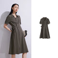 Vestido Chemise Midi Azul-Marinho com Cinto Army Green