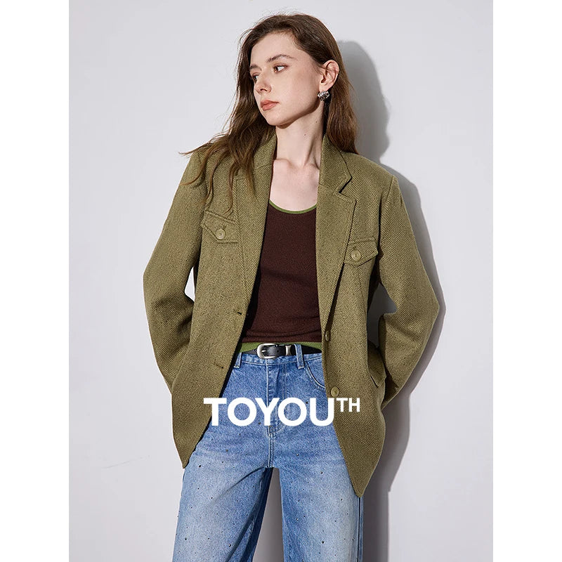 Blazer Feminino Estruturado de Inverno com Gola Alfaiataria