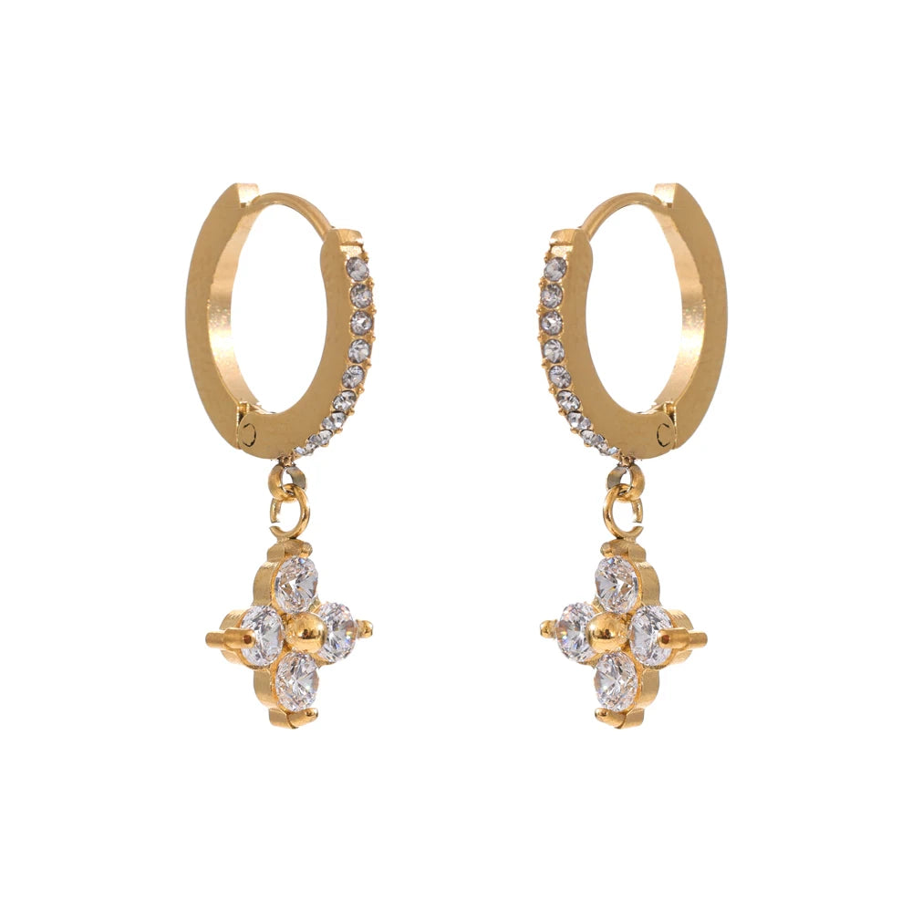 Brinco Pendente Coração e Flor com Zircônia