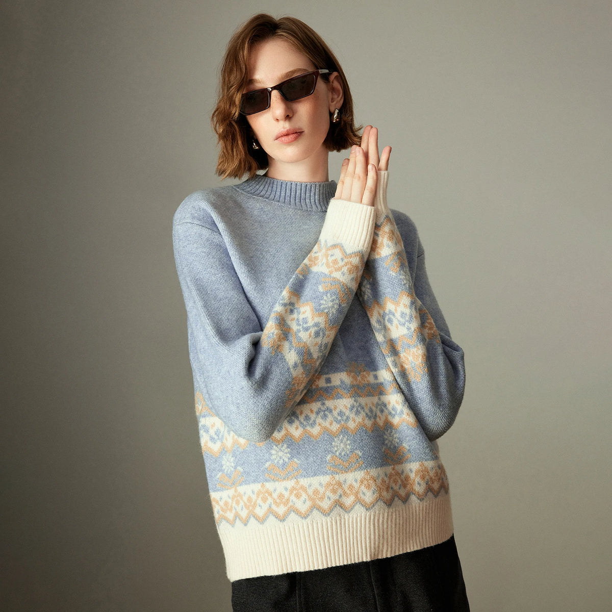Suéter Grosso Fair Isle Azul-Claro