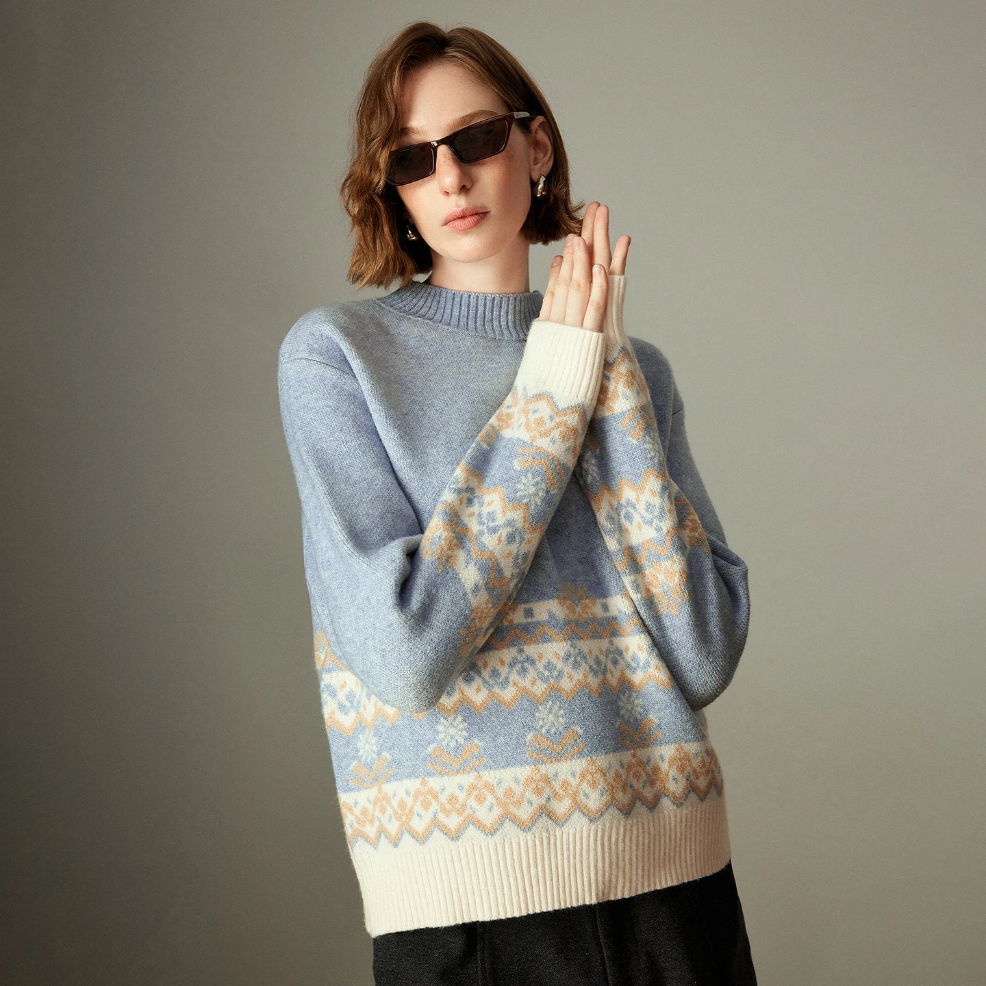 Suéter Grosso Fair Isle Azul-Claro