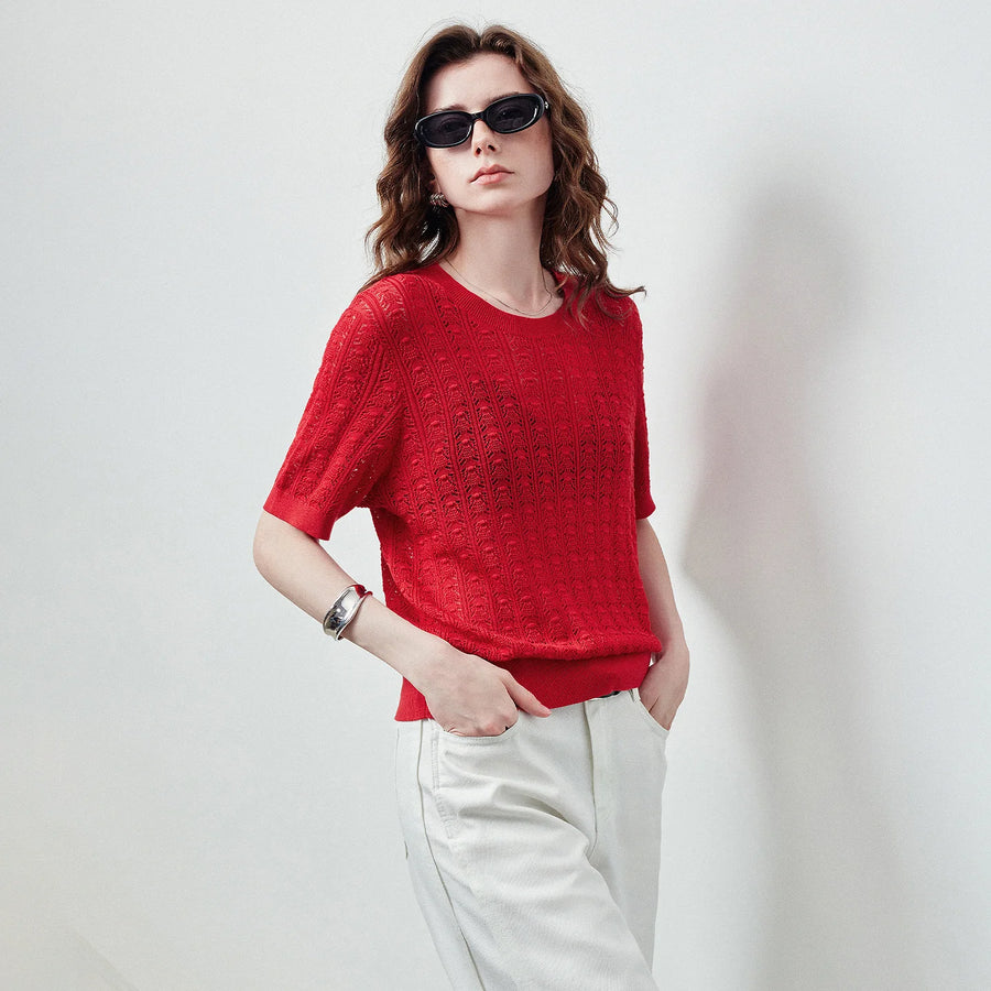 Blusa Feminina de Liocel com Trama Trançada Vazado