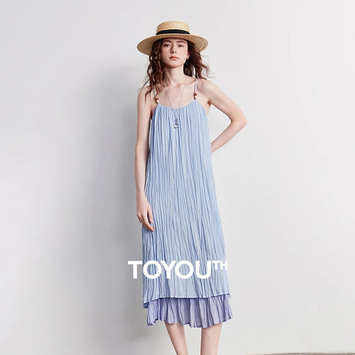 Vestido Midi Azul Claro com Babados
