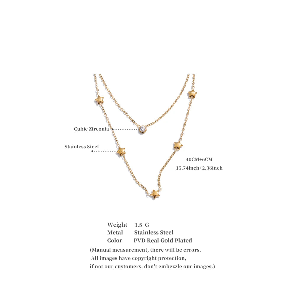 Colar Feminino de Camadas Estrela com Zircônia em Aço Inoxidável