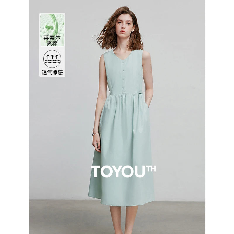 Vestido de Alças Midi com Botões