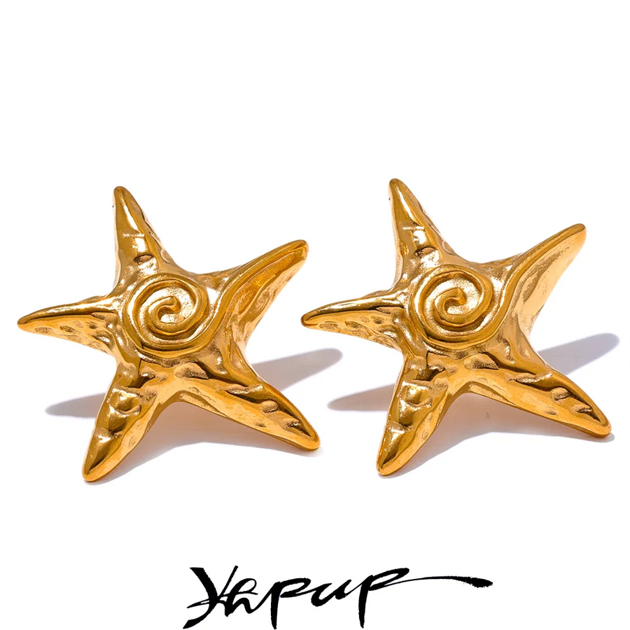 Yhpup Fashion Stainless Steel Star Golden Stud Earrings Rust Proof 18K PVD Plated Metal Popular Jewelry for Women Bijoux