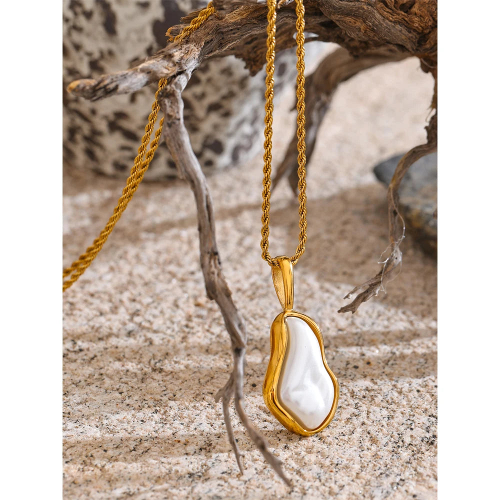Colar Feminino Gota com Pérola em Aço Inoxidável 2