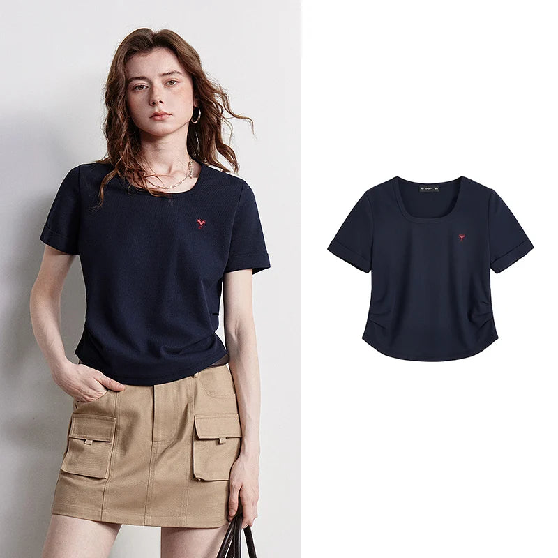 Camiseta Feminina Cropped Piquet com Decote Quadrado