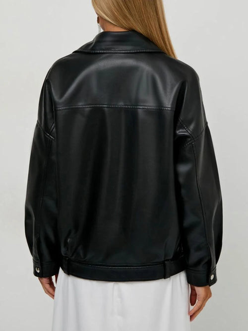 Jaqueta Biker Oversized em Couro Sintético