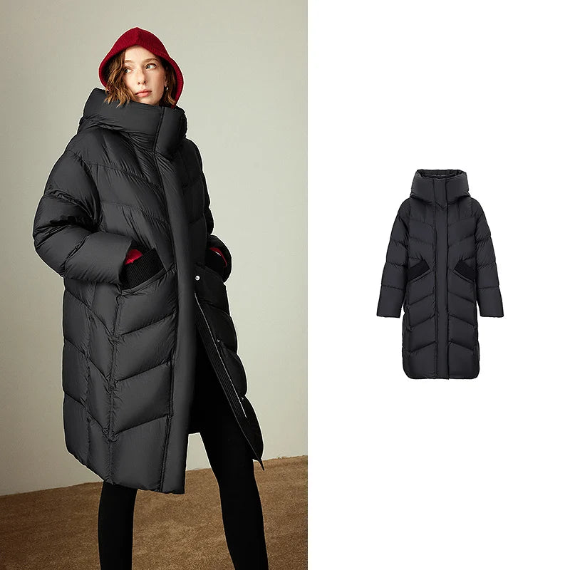 Jaqueta Puffer Feminina 90% Plumas com Recortes Fuzzy Black