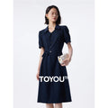 Vestido Chemise Midi Azul-Marinho com Cinto