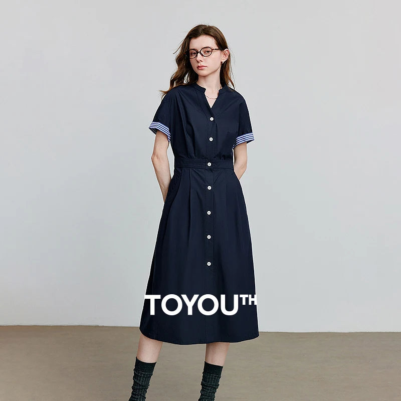 Vestido Chemise Midi Listrado com Decote V