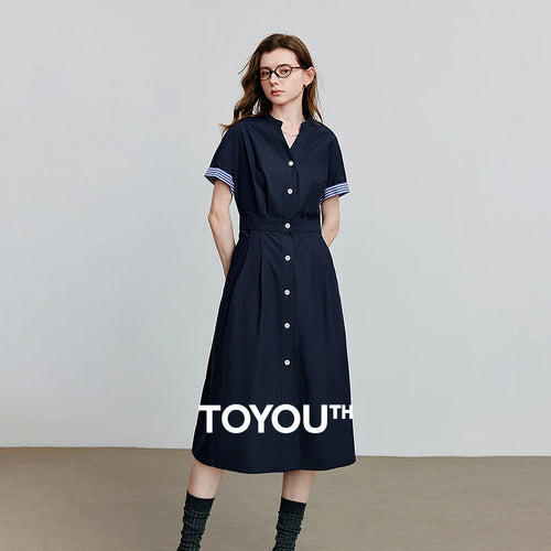 Vestido Chemise Midi Listrado com Decote V