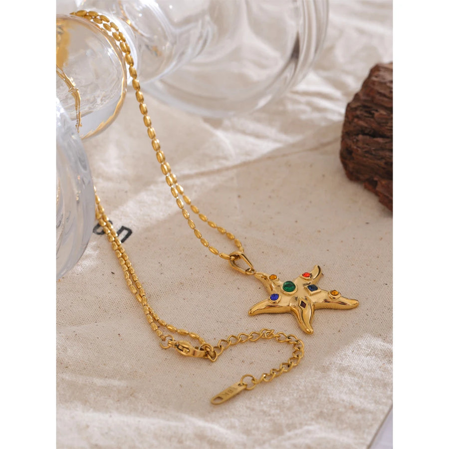 Colar Feminino Estrela com Zircônias Coloridas em Aço Inoxidável 3