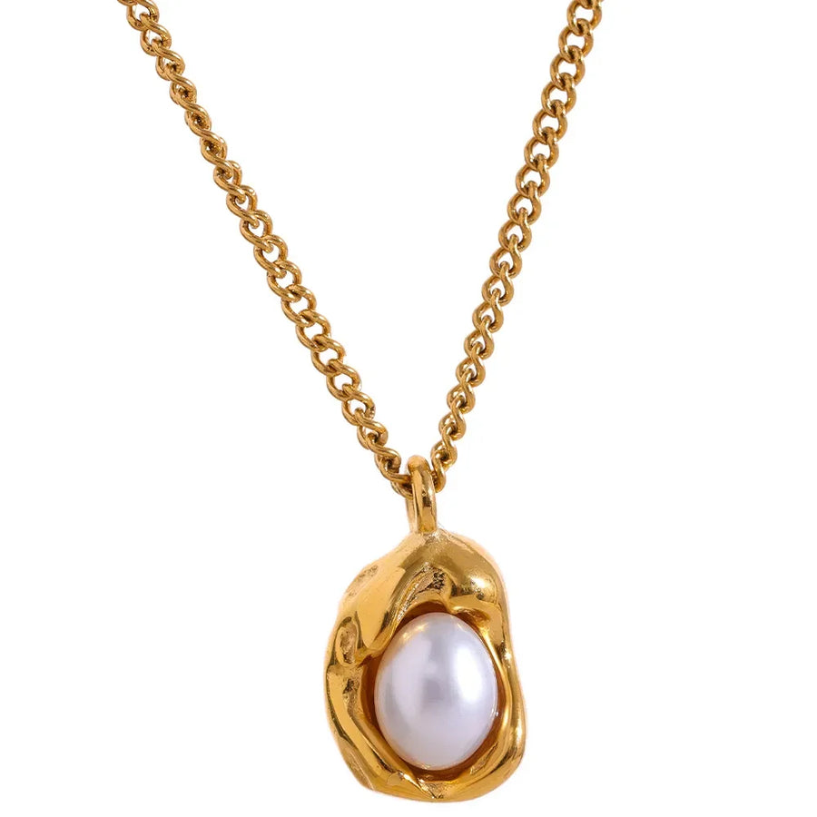 Colar Feminino Gota com Pérola em Aço Inoxidável 3 YH1606A