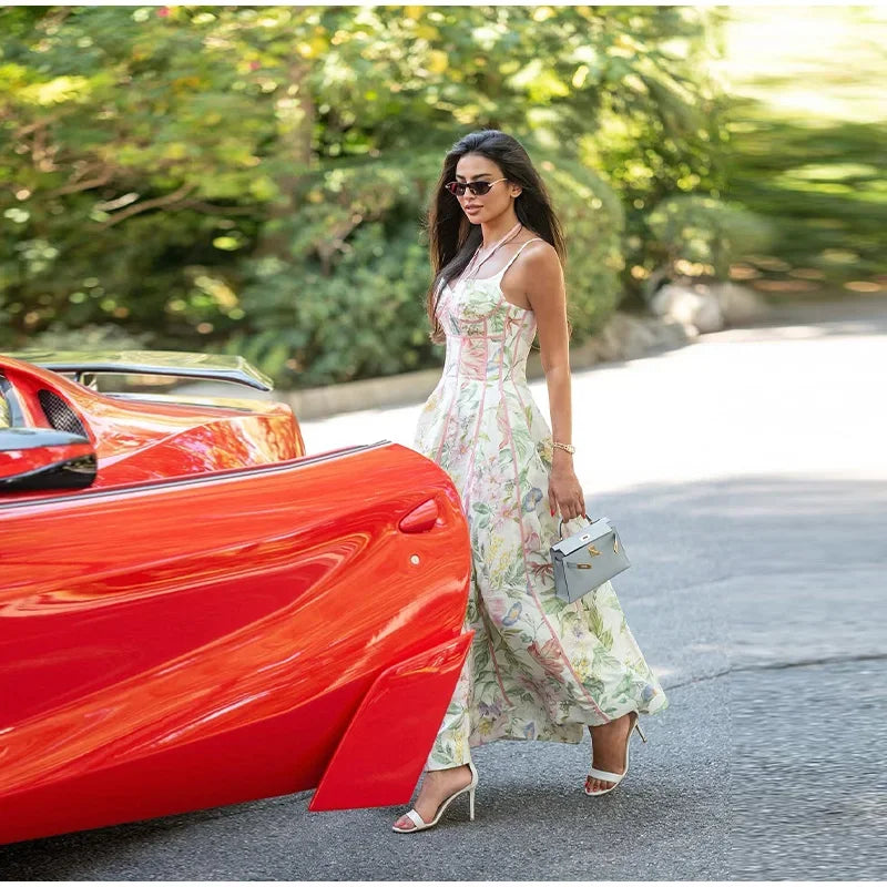 Fashion Print Women Dress Floral Halter Tube Tops Sleeveless Lace Up Waist-Closed Female Dresses 2026 Spring Summer Lady Robe