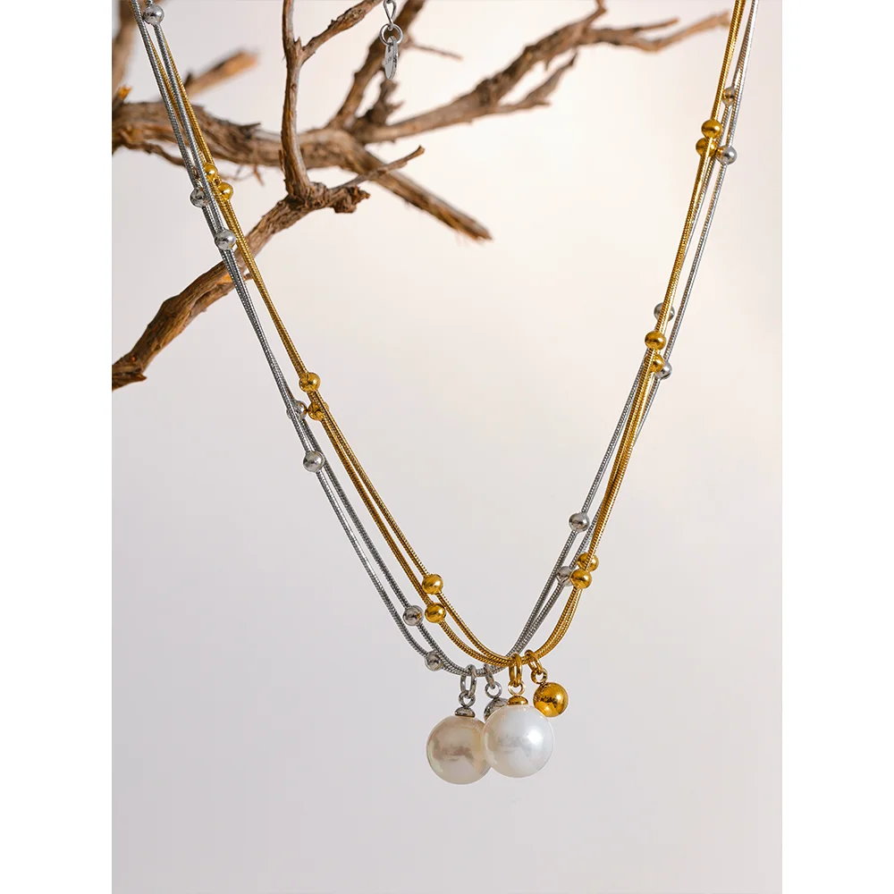 Colar Feminino Redondo com Pérola em Aço Inoxidável 7