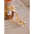Yhpup Fairy Resin Flower Sweet Earrings Ring Stainless Steel Waterproof PVD Plated Rust Resistant Summer Fashion Jewelry