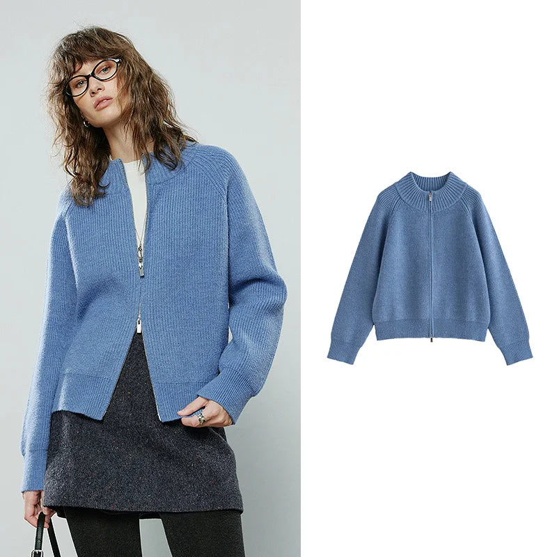 Cardigan Feminino de Fleece com Zíper e Gola Alta