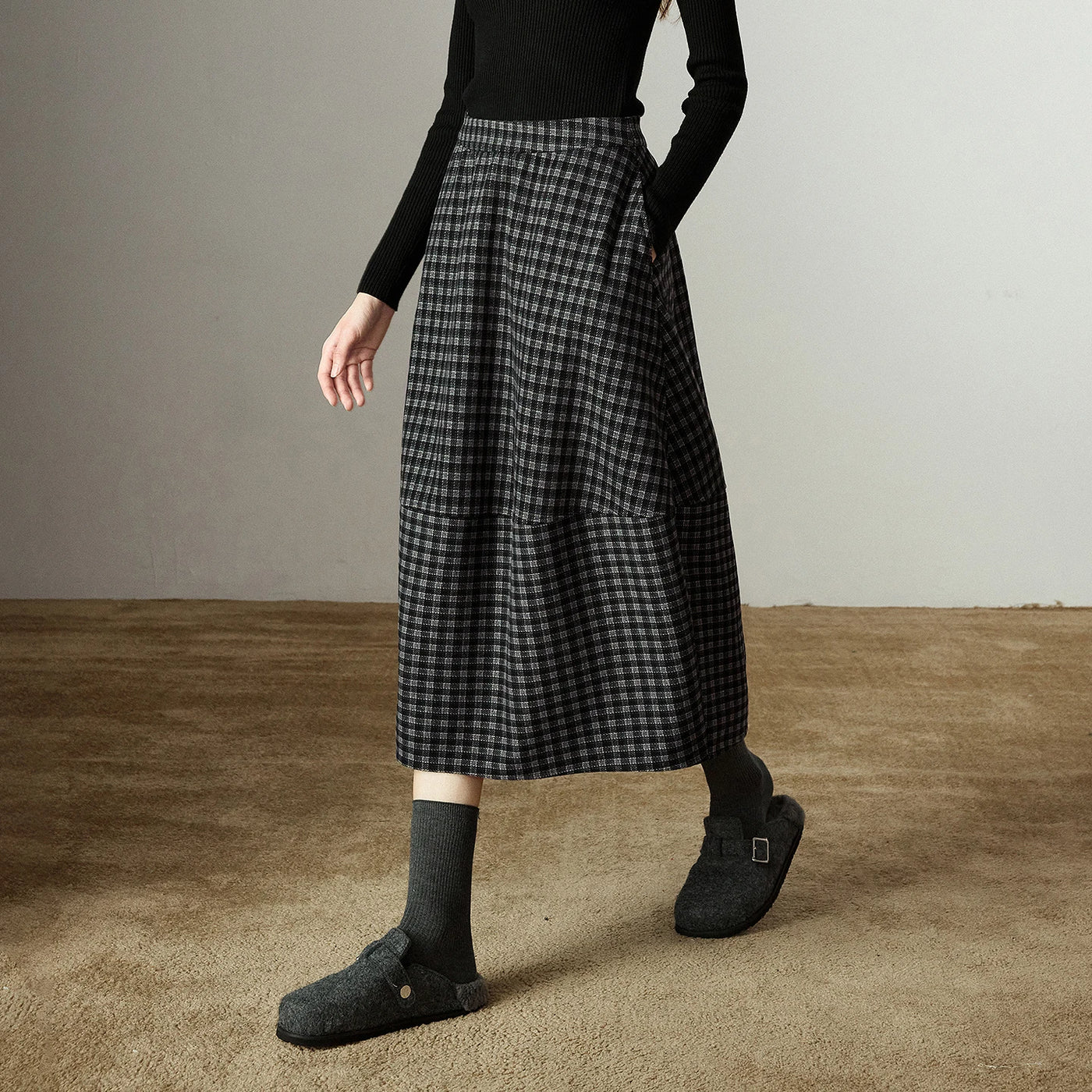 Saia Midi Feminina Floral Xadrez