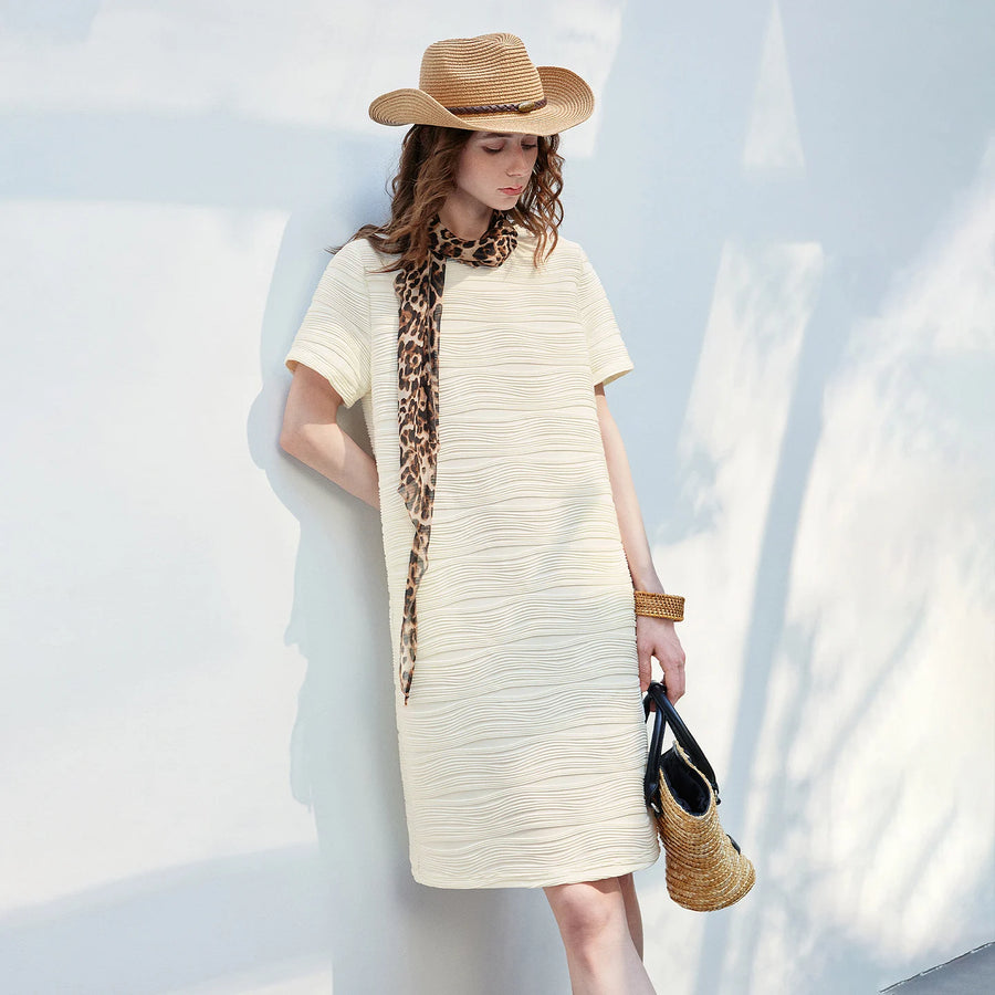 Vestido Camiseta Midi Texturizado com Caimento Solto