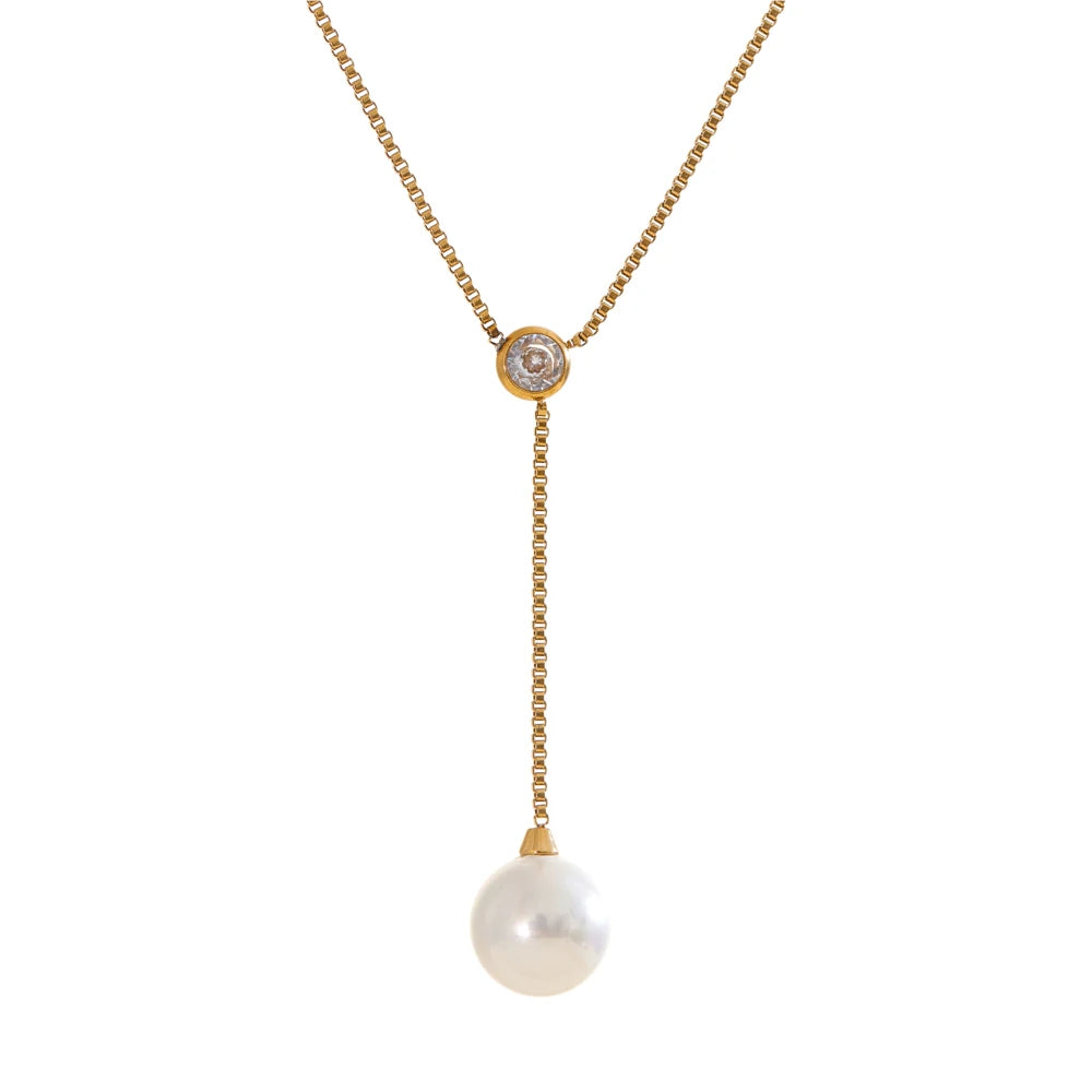 Colar Feminino Gota com Pérola em Aço Inoxidável YH5089A Gold