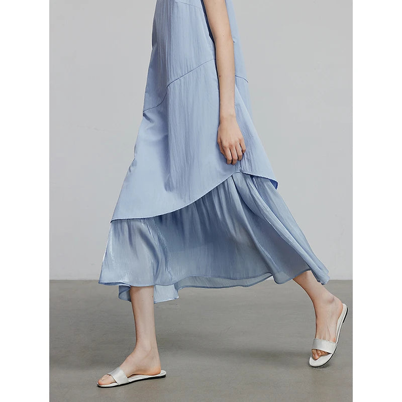 Vestido Midi sem Manga com Saia Evasê