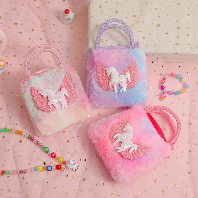 Pequena Bolsa Infantil Unicórdio Super Fofa de Pelúcia