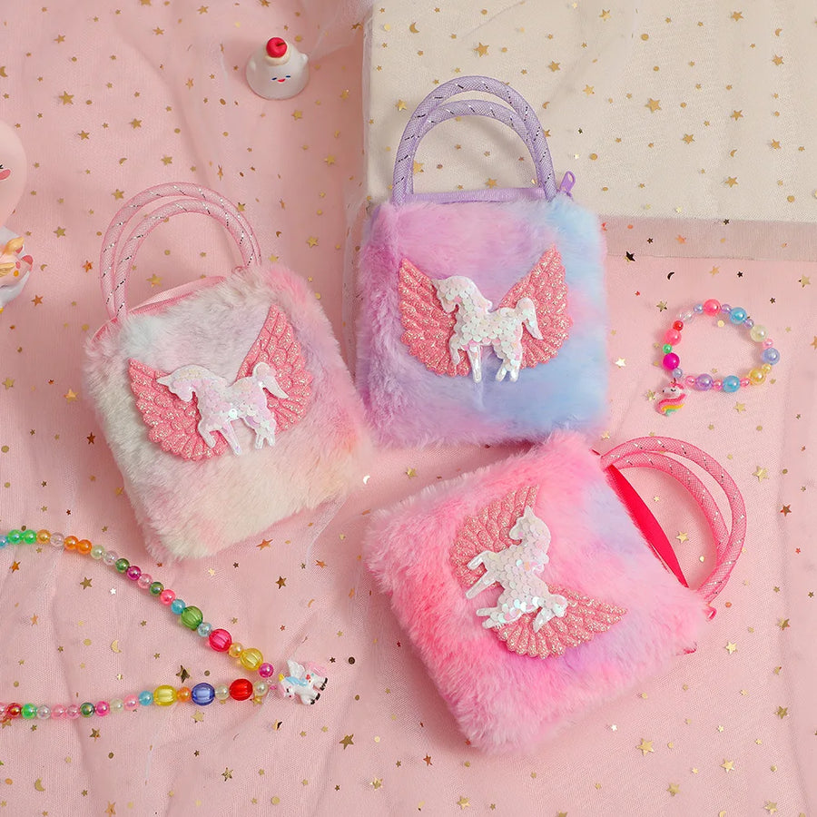 Pequena Bolsa Infantil Unicórdio Super Fofa de Pelúcia