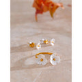 Yhpup Fairy Resin Flower Sweet Earrings Ring Stainless Steel Waterproof PVD Plated Rust Resistant Summer Fashion Jewelry