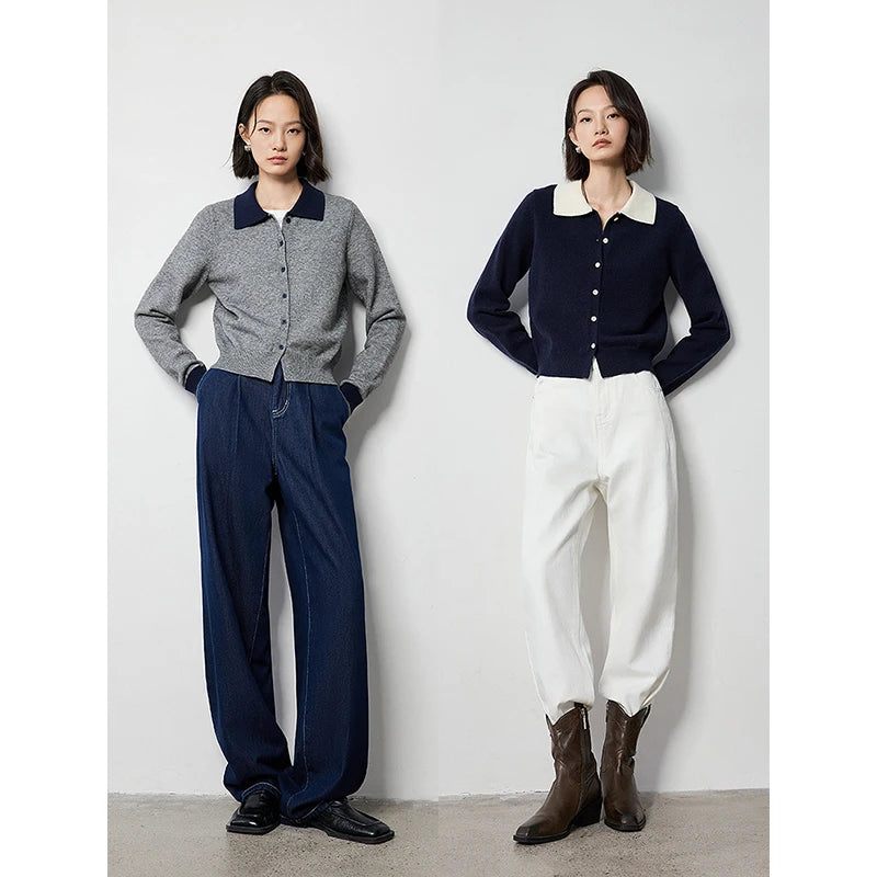 Cardigan Bicolor com Gola Polo e Botões