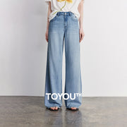Calça Jeans Feminina Wide Leg com Bordado Floral