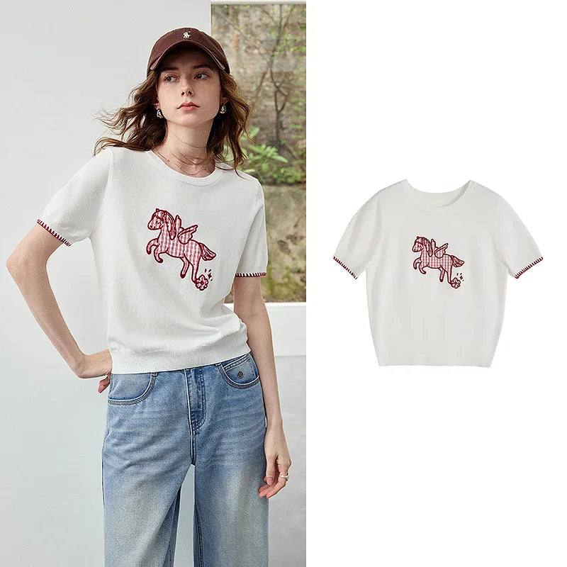 Blusa Feminina de Tricô Xadrez Jacquard Pégaso