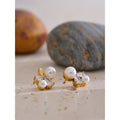 Yhpup Smooth Pearl Bling Cubic Zirconia Flower Delicate Stud Earrings Tarnish Resistant Stainless Steel Chic Sweet Jewelry Gift