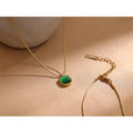 Yhpup Square Green Opal Stone Pendant Drop Dangle Necklace for Women Charm Jewelry Minimalist Geometric Stainless Steel Necklace