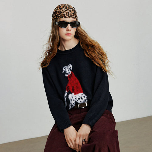 Suéter Feminino com Jacquard de Cachorro e Toque Macio