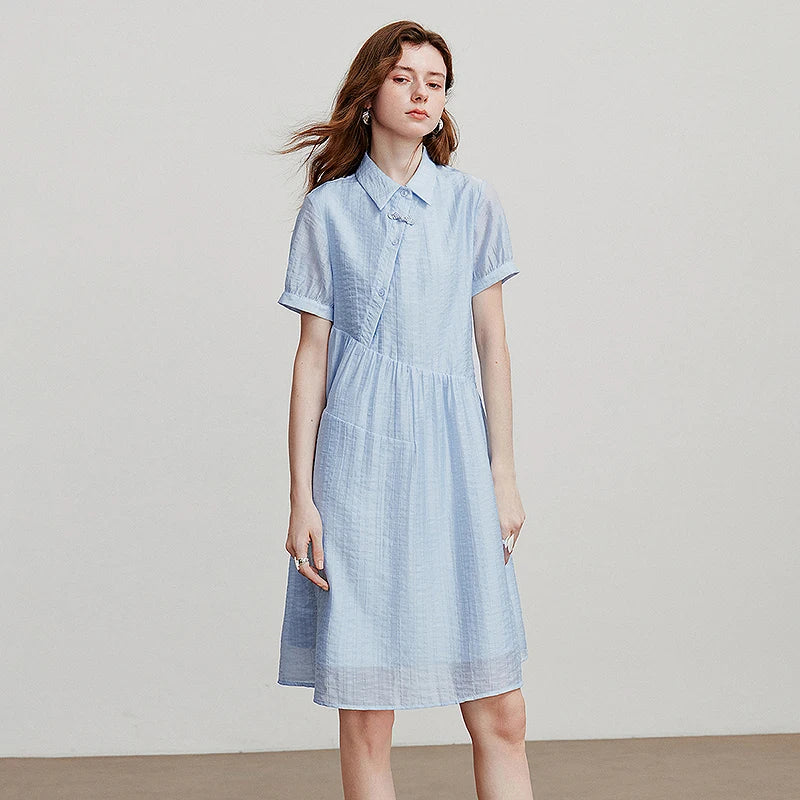 Vestido de Liocel Curto com Botões e Gola Camisaria