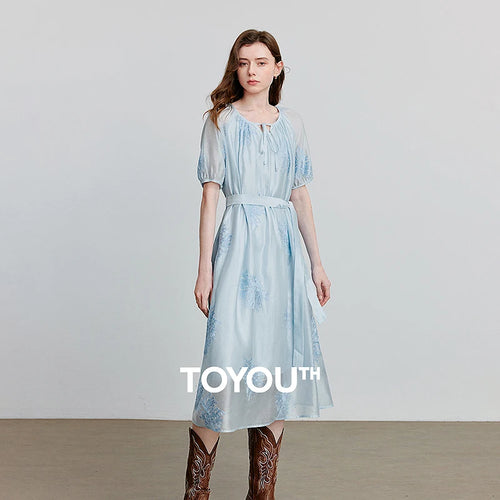 Vestido Midi Floral Bordado Manga Raglan