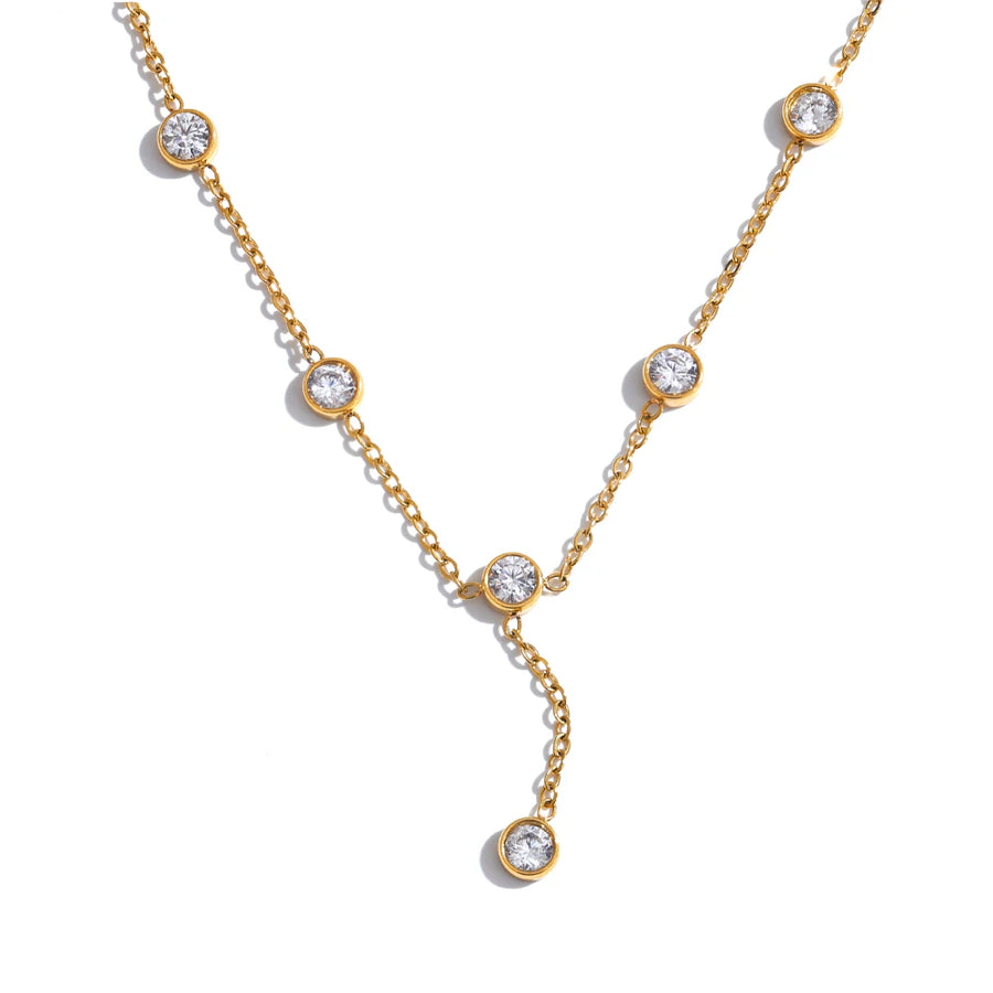 Colar Feminino Gota com Zircônia em Aço Inoxidável 7 Ouro