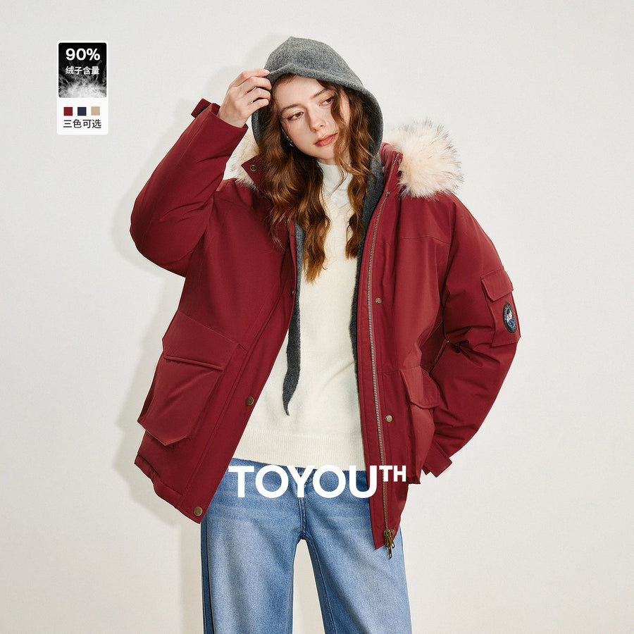 Jaqueta Puffer Feminina 90% Plumas com Capuz e Bolsos