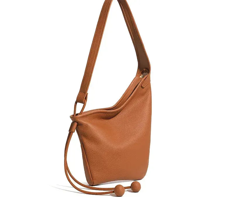 Bolsa Feminina de Couro Legítimo Vintage com Zíper e Compartimentos Internos