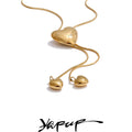 Yhpup Glossy Stainless Steel Heart Love Chain Long Drop Necklace High Quality Romantic Attractive Jewelry Gift